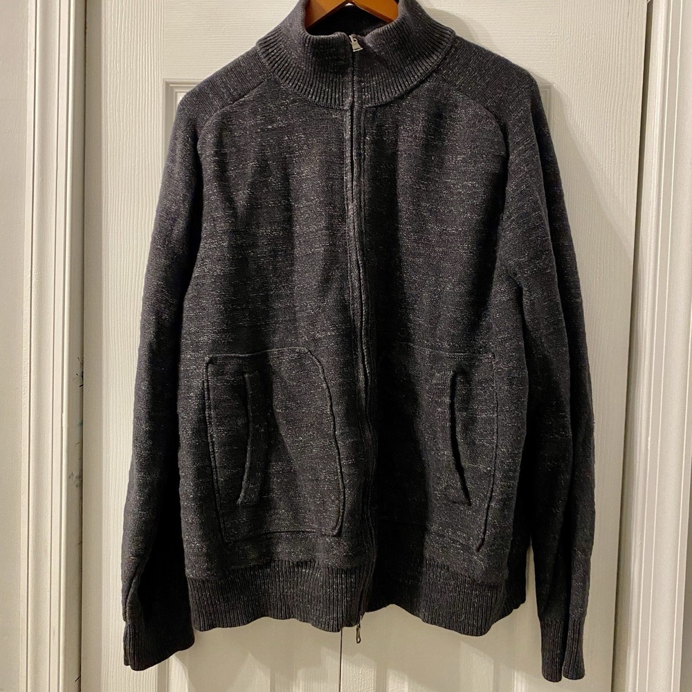 Banana Republic Men's XL Black 100% Cotton Full Zip Knit Sweater Preppy Casual